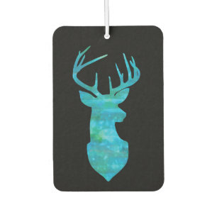 Désodorisant Pour Voiture Aquarelle bleu et vert Deer Trophy Art