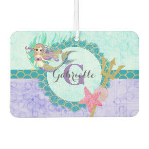Désodorisant Pour Voiture Aquarelle mignonne sirène Turquoise et violet