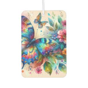 Désodorisant Pour Voiture Aquarelle Papillon Floral Fleurs Bleu rose
