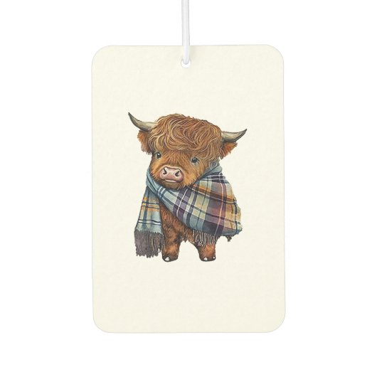 Désodorisant Pour Voiture Bébé De Vache De West Highland Avec Écharpe Plaid (Devant)