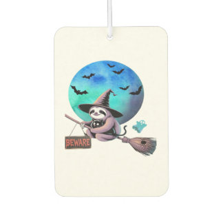 Désodorisant Pour Voiture Beware Cute Witch Sloth Flying on Broom Halloween 