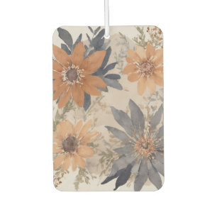 Désodorisant Pour Voiture Bleu Dusté et Orange Aquarelle floral