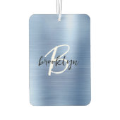 Désodorisant Pour Voiture Blue Brushed Metal Black White Script Monogram  (Dos)