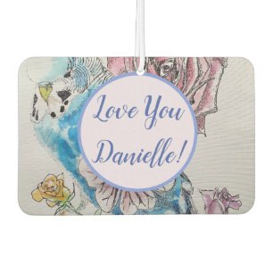 Désodorisant Pour Voiture Blue Budgie coeur floral Flower Car Air Freshener