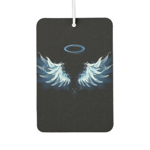 Désodorisant Pour Voiture Blue Glowing Angel Wings on black background