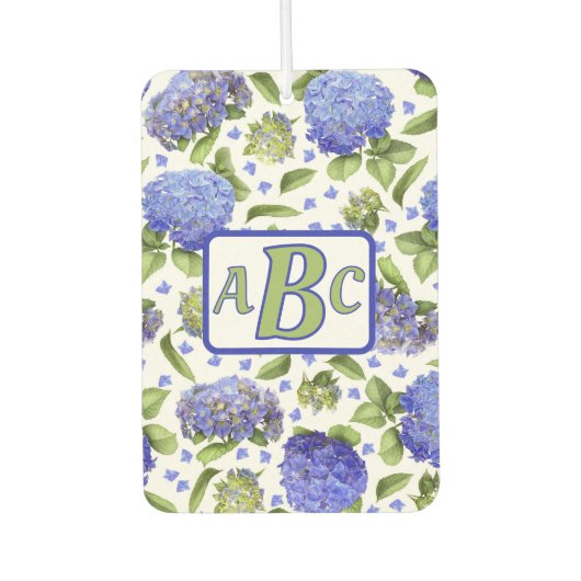 Désodorisant Pour Voiture Blue Hydrangeas Motif Monogramme personnalisé (Devant)