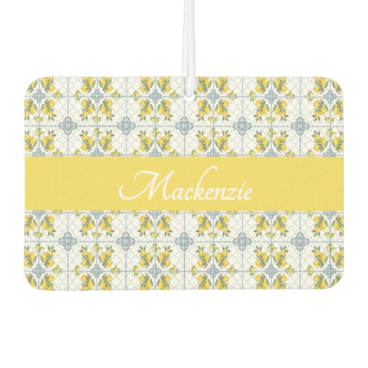 Désodorisant Pour Voiture Blue Watercolor French Country Lemon Name Monogram (Devant)