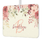 Désodorisant Pour Voiture Blush Pink Burgundy Floral Script Monogram (Gauche)