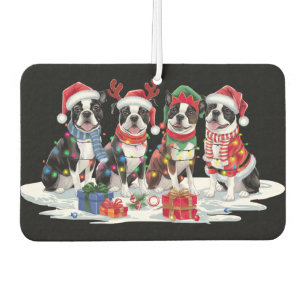 Désodorisant Pour Voiture Boston Terrier Santa chapeau bois elfes Noël