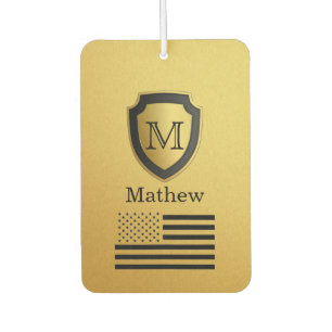 Désodorisant Pour Voiture Bouclier d'or noir Drapeau américain Monogramme No