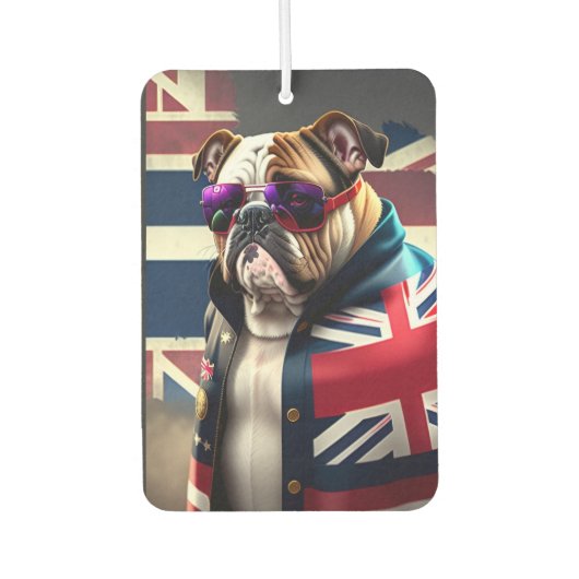 Désodorisant Pour Voiture Bulldog avec veste Union Jack (Devant)