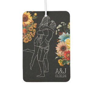 Désodorisant Pour Voiture Cadeau Couple Floral Clair Anniversaire Initial Vo