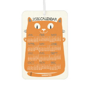 Désodorisant Pour Voiture Calendrier mensuel de l'année 2026 Chat orange mil