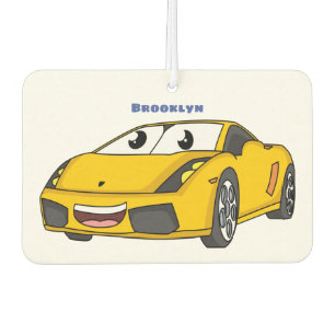 Désodorisant Pour Voiture Caricature de voiture sport jaune joyeux