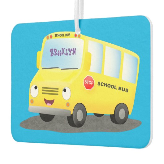 Désodorisant Pour Voiture Caricature du bus scolaire jaune joyeux (Gauche)