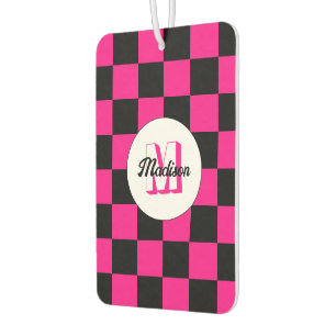 Désodorisant Pour Voiture Carrés à dames rose vif noir Monogramme rétro
