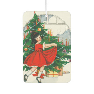 Désodorisant Pour Voiture Carte de Noël rétro, enfant et arbre de Noël