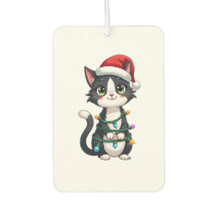 Désodorisant Pour Voiture Chat de Noël Smoking chat noir Noël lumières minou