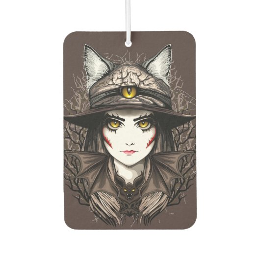 Désodorisant Pour Voiture Chat de sorcière Halloween Déplaisant Portrait mig (Devant)
