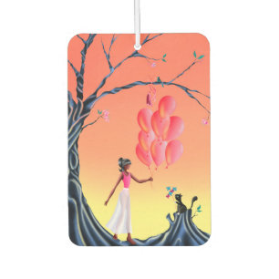 Désodorisant Pour Voiture Chat mignon et arbre couché de soleil Ballerina