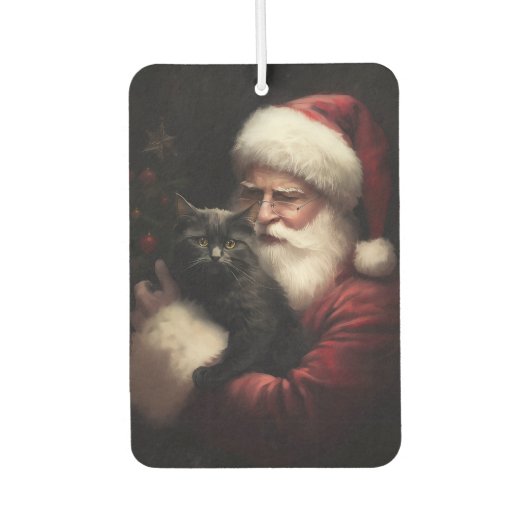Désodorisant Pour Voiture Chat noir avec Noël Festif du Père Noël (Devant)