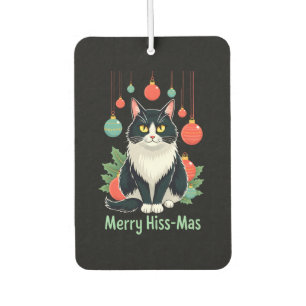 Désodorisant Pour Voiture Chat Tuxedo de Noël avec décorations de fêtes Merr