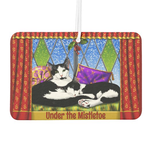 Désodorisant Pour Voiture Chats Tuxedo Sous Mistletoe Personnalisé (Dos)