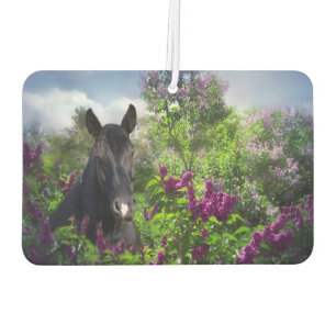 Désodorisant Pour Voiture Cheval noir en fleurs violettes