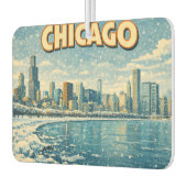 Désodorisant Pour Voiture Chicago skyline and Lake Michigan in winter  (Gauche)