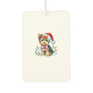 Désodorisant Pour Voiture Chien Terrier Yorkshire avec un nœud coquette Noël