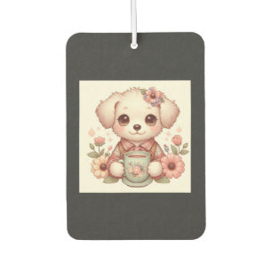 Désodorisant Pour Voiture Chien vintage avec tasse à thé florale