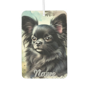 Désodorisant Pour Voiture Chihuahua noir à long haïre en aquarelle