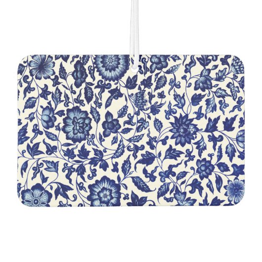Désodorisant Pour Voiture Chinois bleu marine foncé motif floral sur blanc (Devant)