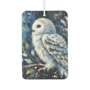 Désodorisant Pour Voiture Chouette blanche sur branche dans la peinture lune