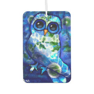 Désodorisant Pour Voiture Chouette Florale Abstraite Fantaisiste Bleu Vert