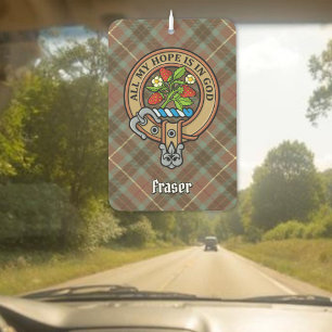 Désodorisant Pour Voiture Cimier de Clan Fraser sur tartan de chasse patiné