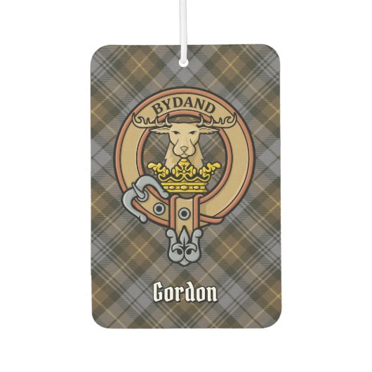 Désodorisant Pour Voiture Clan Gordon Crest sur Tartan Patiné (Devant)