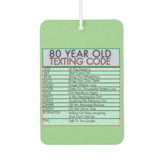 Désodorisant Pour Voiture Code de textos vieux de 80 ans Amusant Anniversair (Devant)