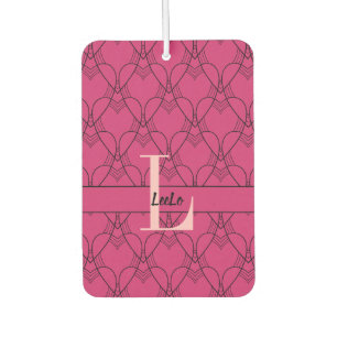 Désodorisant Pour Voiture Coeurs roses Motif Monogramme et nom Personnalisé