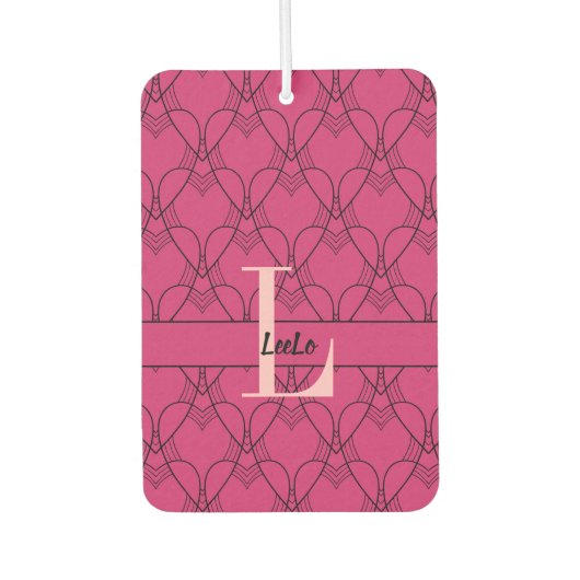 Désodorisant Pour Voiture Coeurs roses Motif Monogramme et nom Personnalisé (Devant)