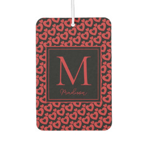 Désodorisant Pour Voiture Cœurs rouges et noirs Monogramme personnalisé