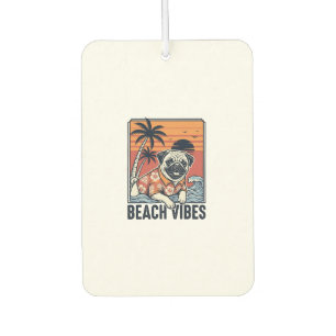 Désodorisant Pour Voiture Conception de gravure vintage pug ambiance plage_1