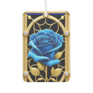 Désodorisant Pour Voiture Conception de Rose Bleue en Verre Cathédrale