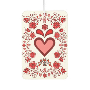 Désodorisant Pour Voiture Conception florale à cœur rouge folk/blanc R