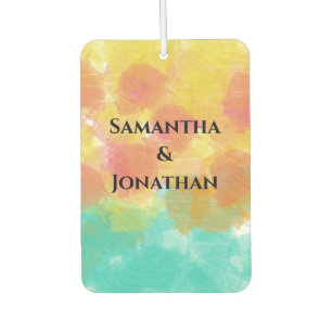Désodorisant Pour Voiture Couple's Name Pink Yellow Turquoise Aquarelle