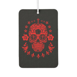 Désodorisant Pour Voiture Crâne et croix de sucre rouge avec Fleur De Lis