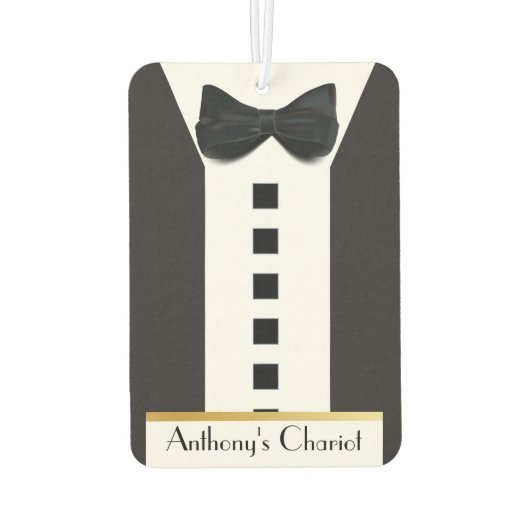 Désodorisant Pour Voiture Cravate noire Tuxedo 🎩 drôle Monogramme (Dos)