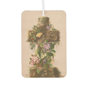Désodorisant Pour Voiture Croix florale rustique vintage, carte de Pâques,