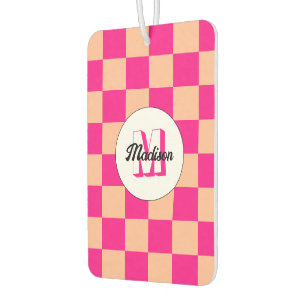 Désodorisant Pour Voiture Damier pêche rose chaud géométrique rétro Monogram