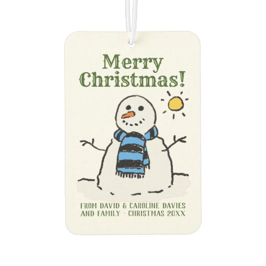 Désodorisant Pour Voiture Design Snowman de Noël avec un accueil personnel (Dos)